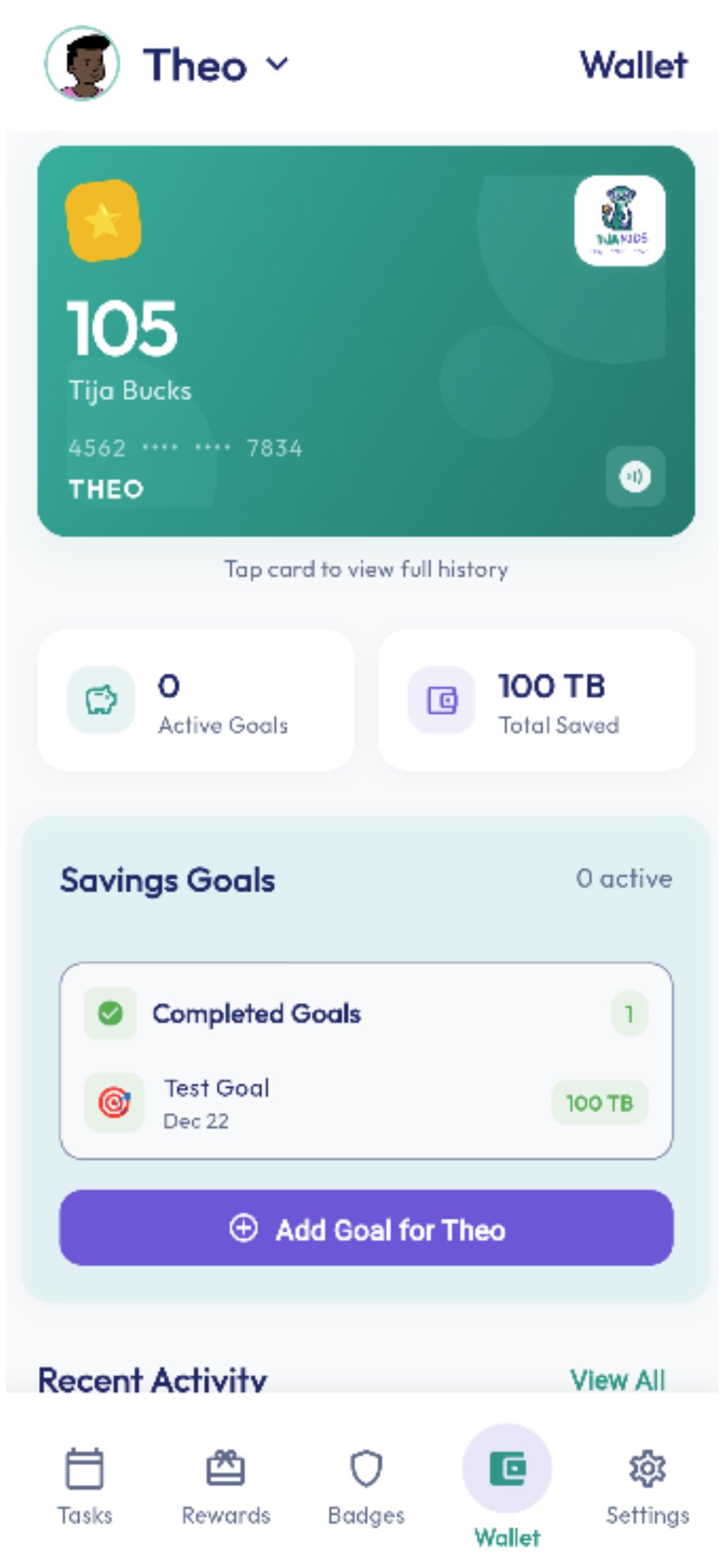 Build a savings habit early by letting kids set goals they can see — watching their balance grow makes saving feel like winning